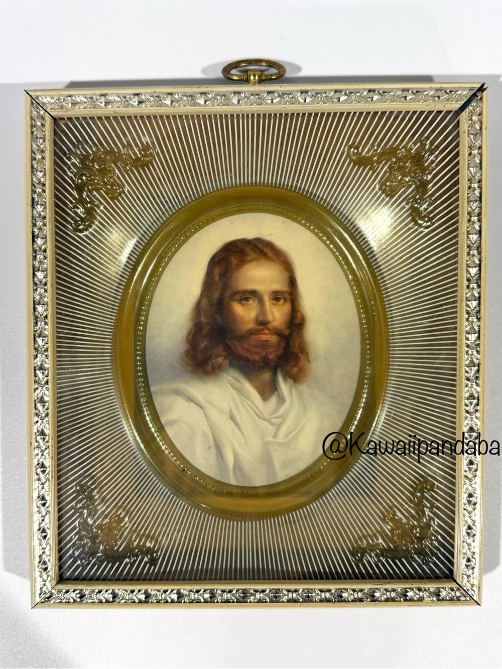 Vintage 1950s Jesus Gold Shadow Box Framed Christian Wall Hanging Art 8 x 7